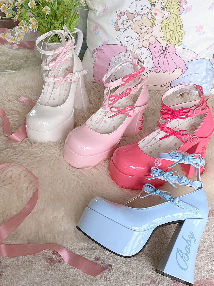 Barbie Diary·Original bow platform high heels thick
