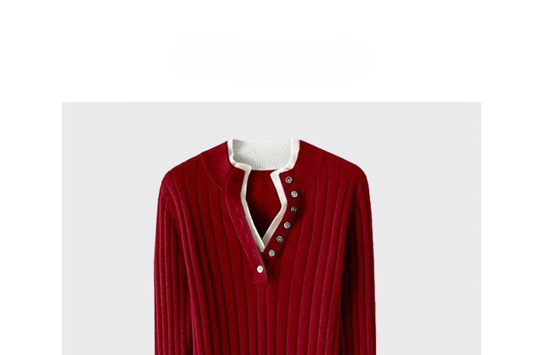 Contrast color stitching sweater