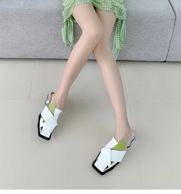 Square toe braided mules with wavy bottom