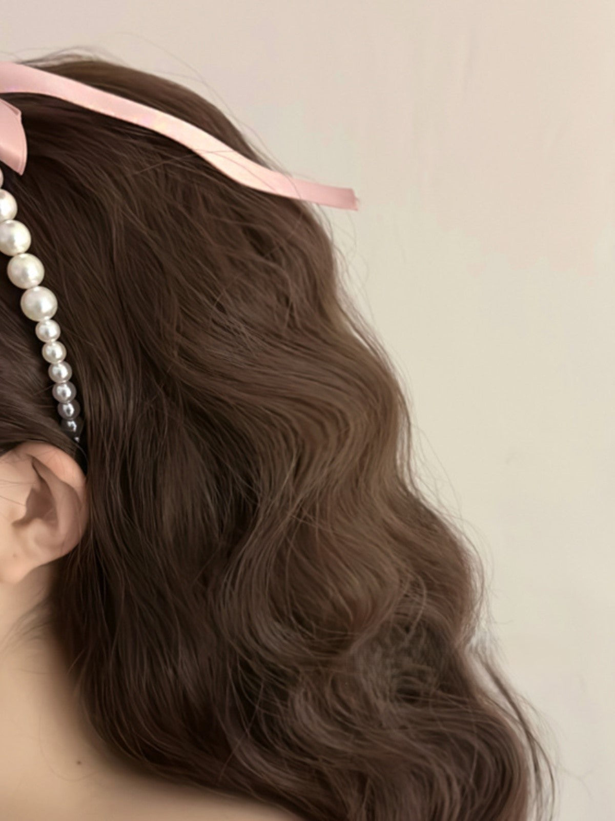 French vintage pearl headband pink