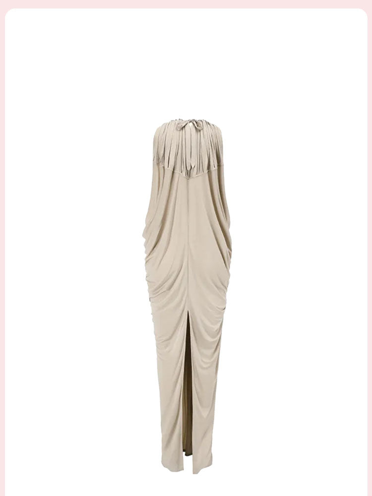 Hollow Pearl Halter Neck Dress
