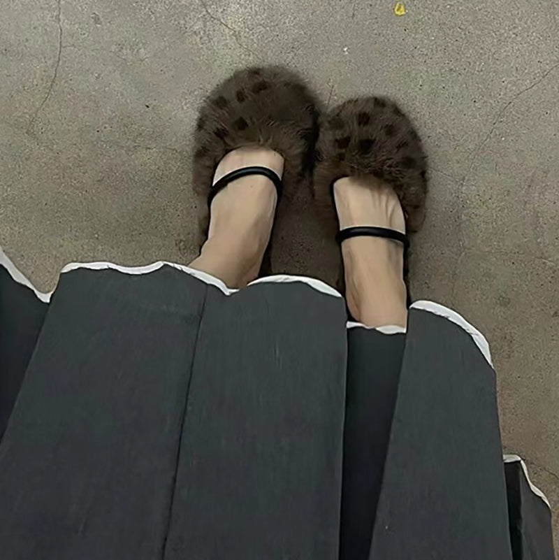Women's leopard print fur half slippers
