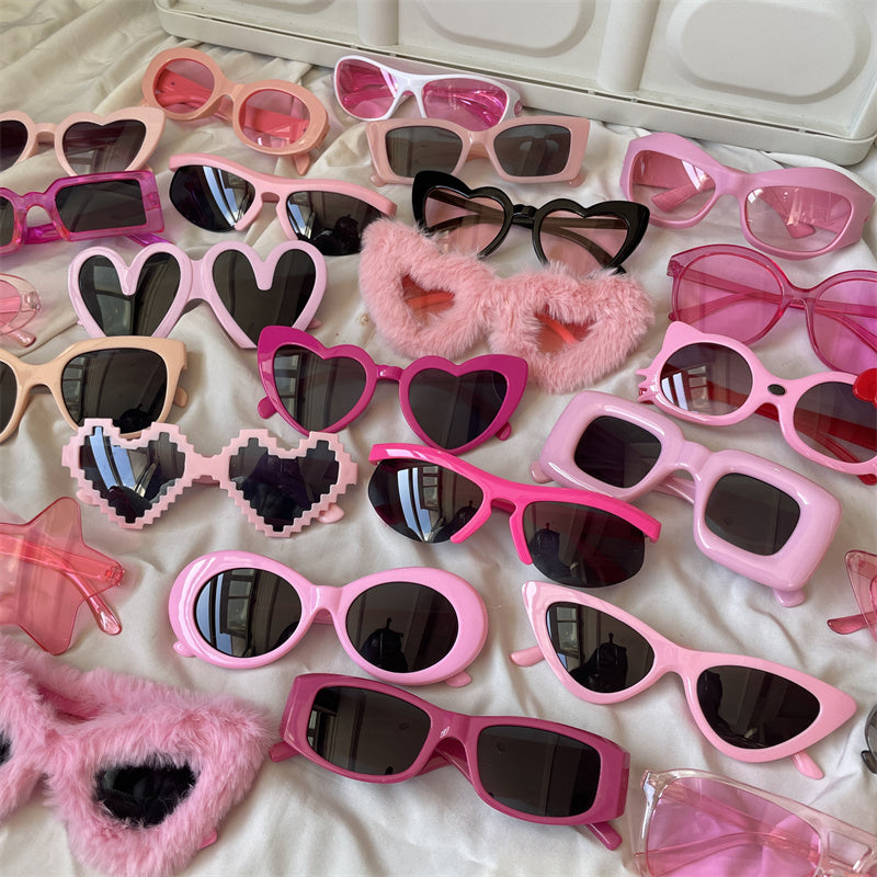 European and American street love pink sunglasses