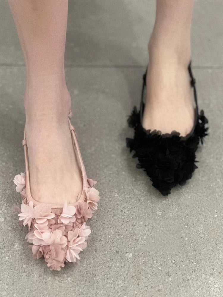 Niche low heel toe sandals with lace flowers