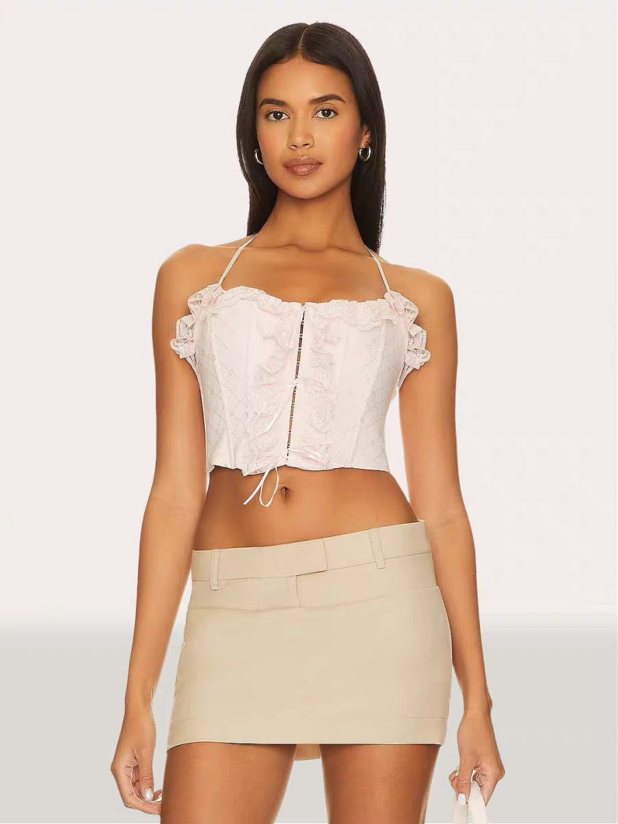 Pure Desire Lace Ruffled Halter Neck Fishbone Suspender