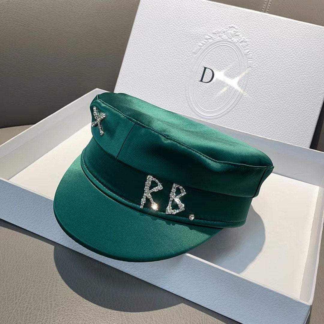 Green rhinestone flat hat