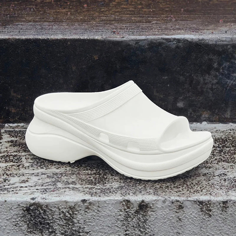 Solid color versatile platform thick-soled open-toe casual slippers