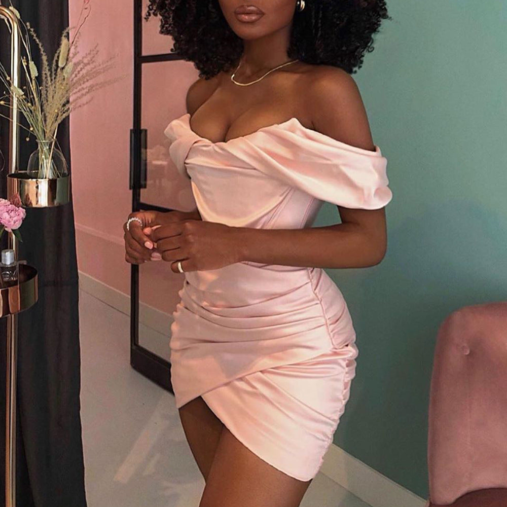 Peach pink satin fishbone corset dress