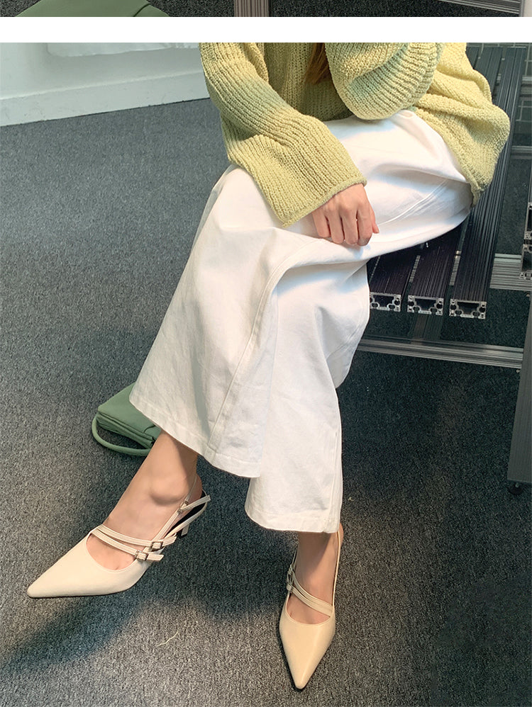 Simple thin French buckle pointed toe high heels