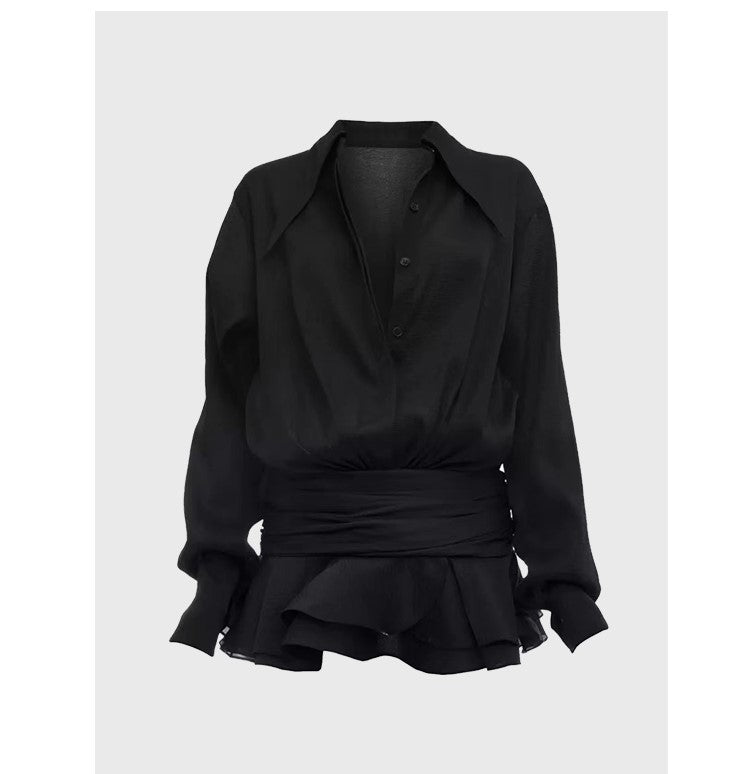 French high-end ruffle shirt dress