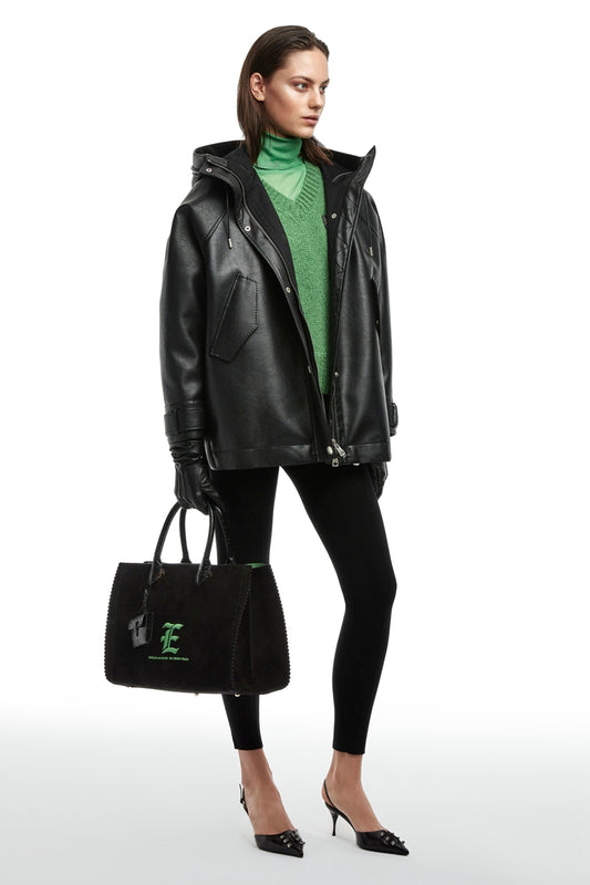 Loose and stylish hooded sheepskin leather jacket