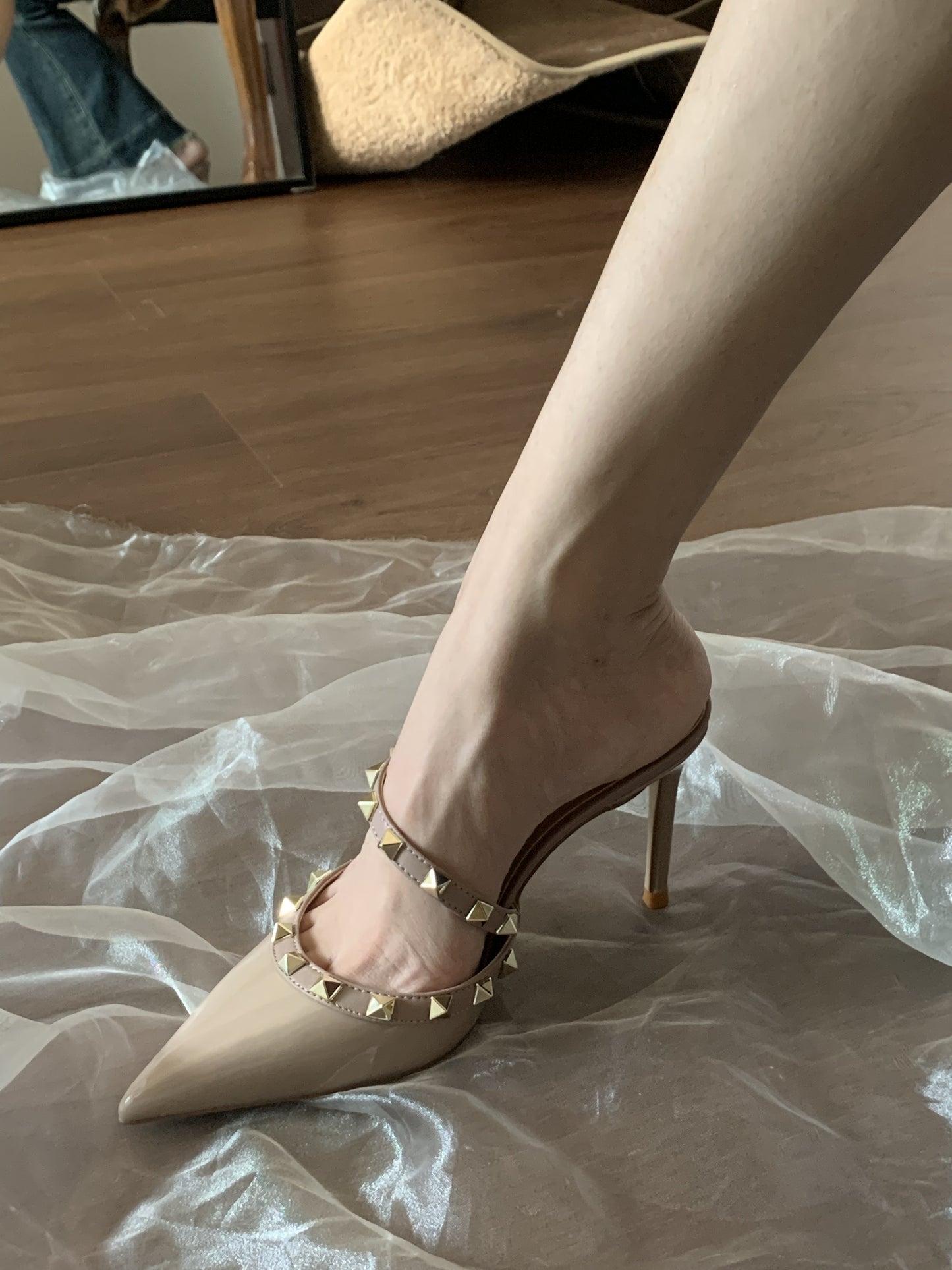 Pointed rivet stiletto heel sandals