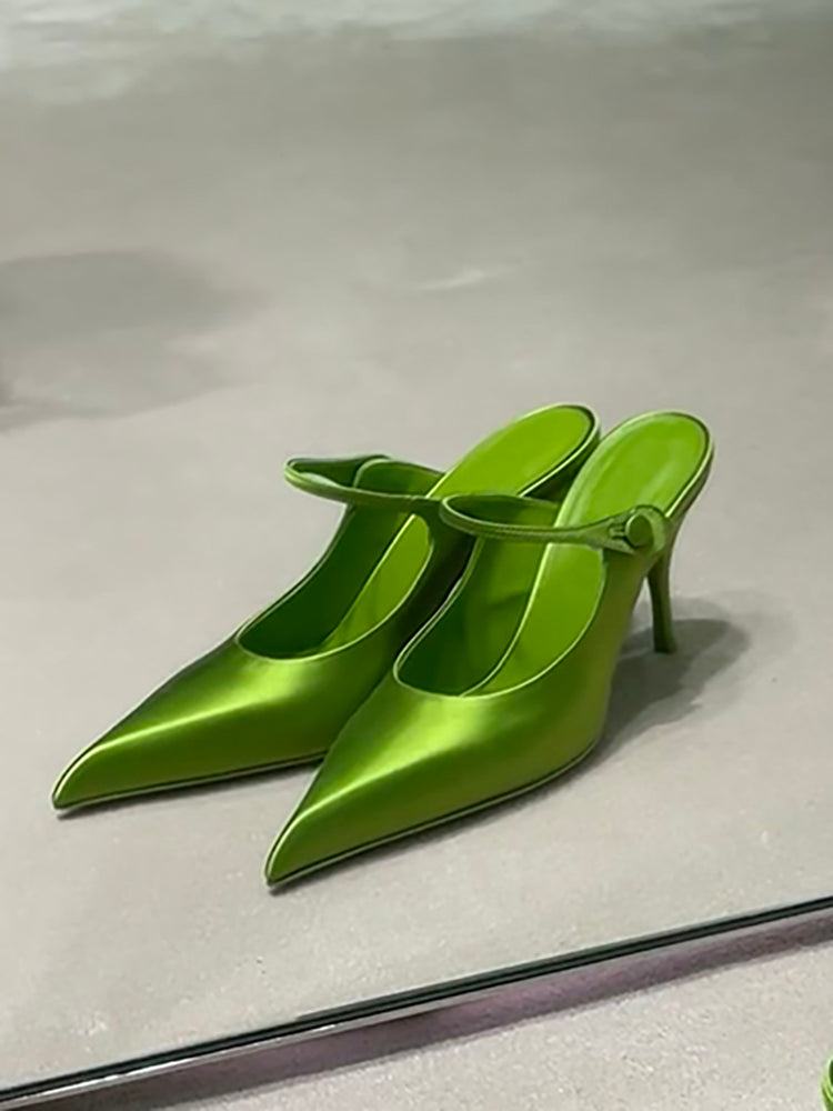 European and American style pointed toe satin casual sandals solid color high heels