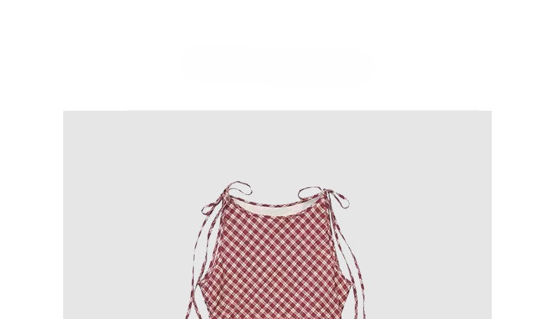 Red plaid suspender dress