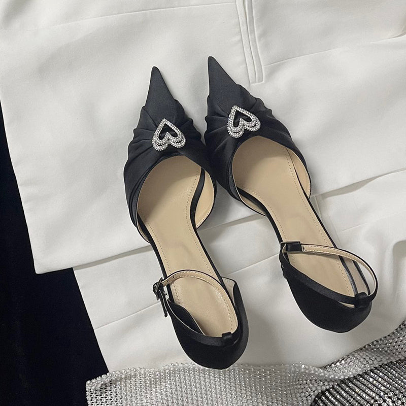 Heart rhinestone bow high heels