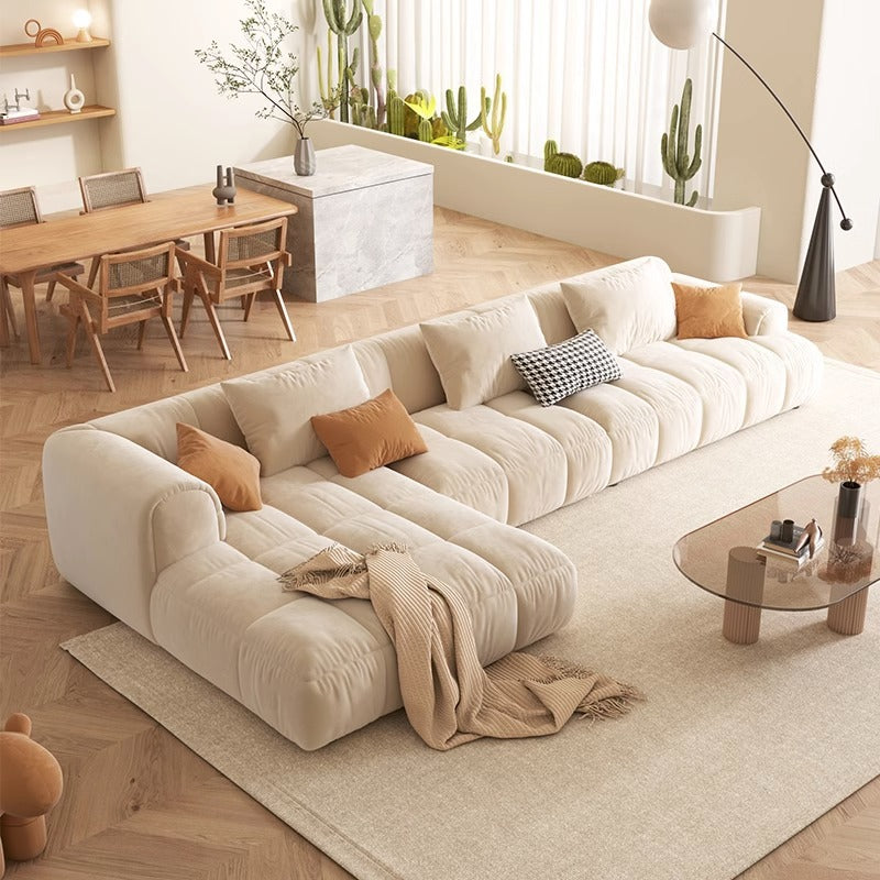 Cream style cat scratch cloth sofa combination modern simple small apartment living room light luxury corner module sofa