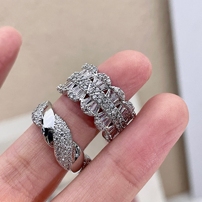 Zirconia wide index finger ring personalized petal ring light luxury exquisite ring