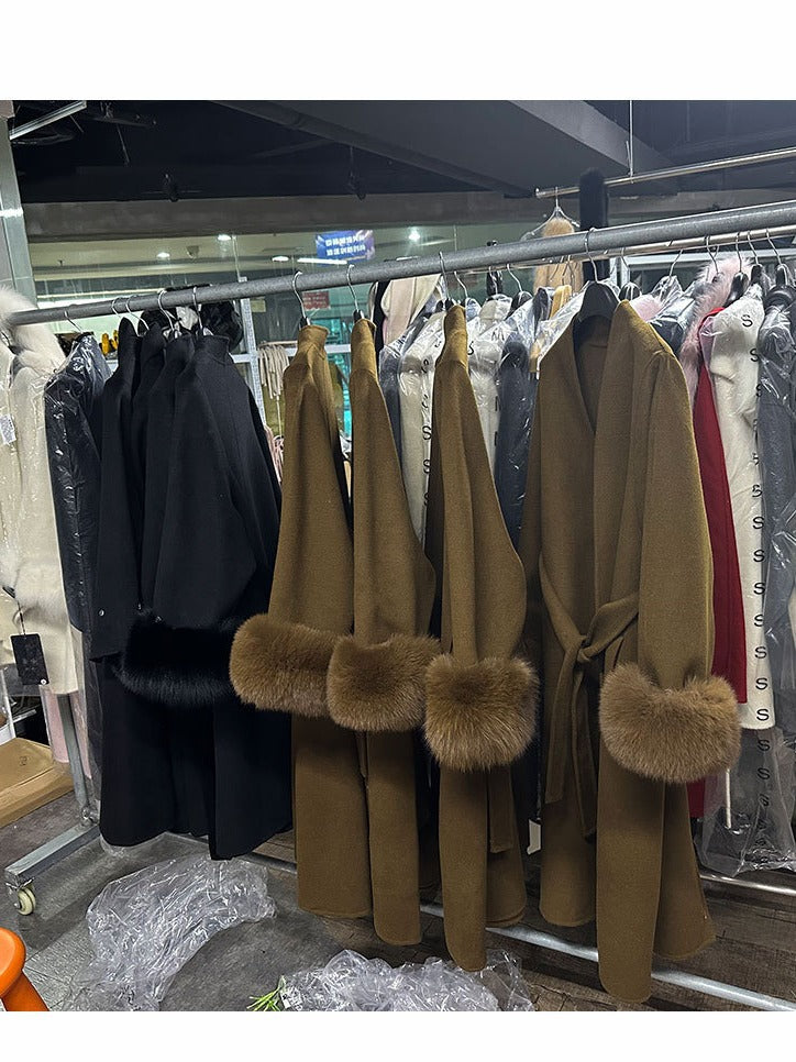 wool coat oversized fox fur