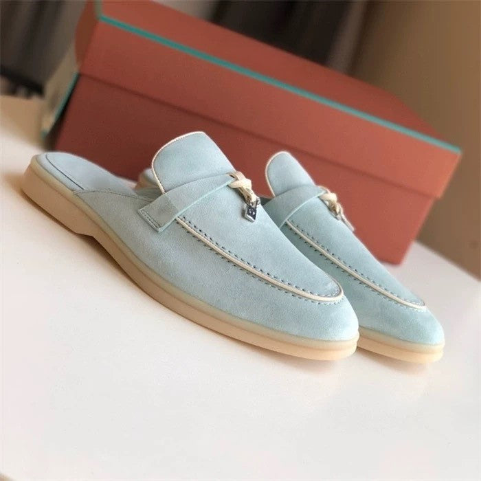 Genuine leather flat casual half-slipper loafers
