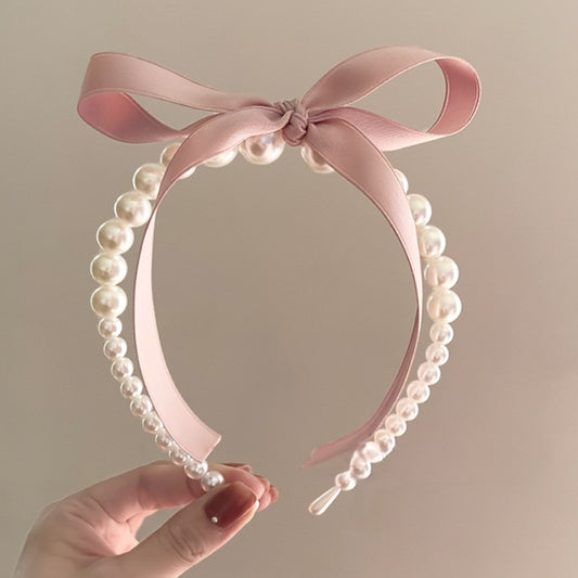 French vintage pearl headband pink