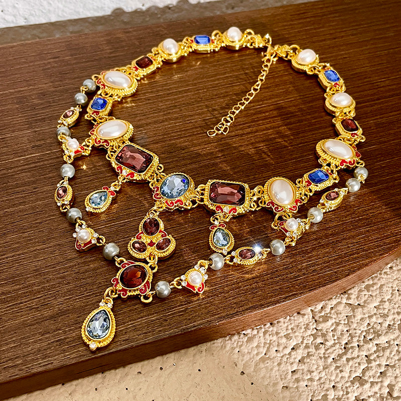 Ancient style banquet colorful gemstone choker necklace for women