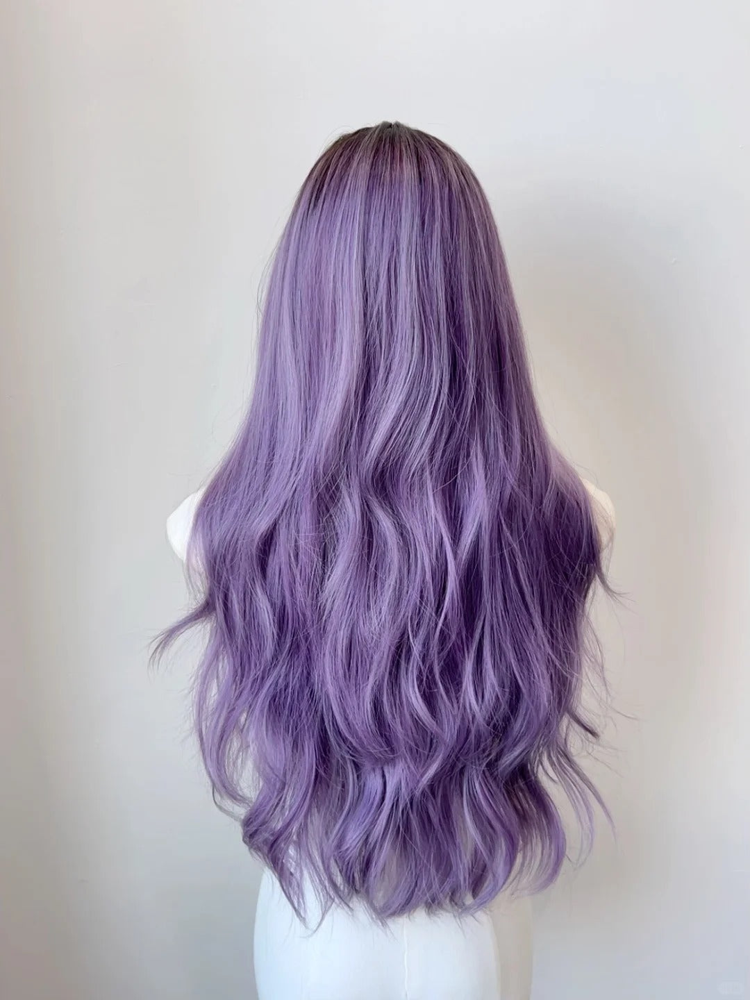 Purple middle-parted gradient long curly hair