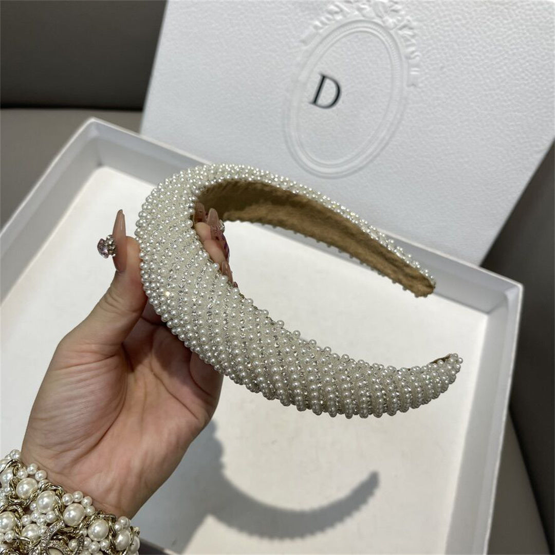 White pearl wide-brim heightening headband