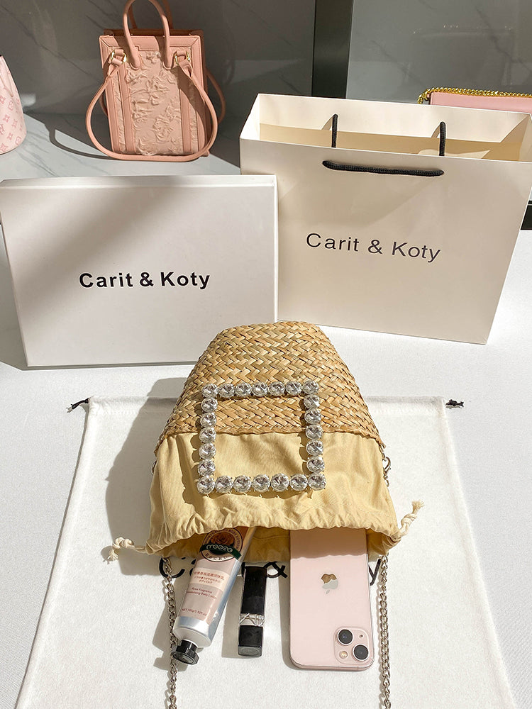 Straw woven vegetable basket chain bucket bag