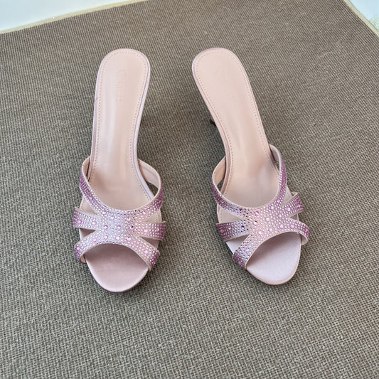 Sequined round toe stiletto sandals and high heels