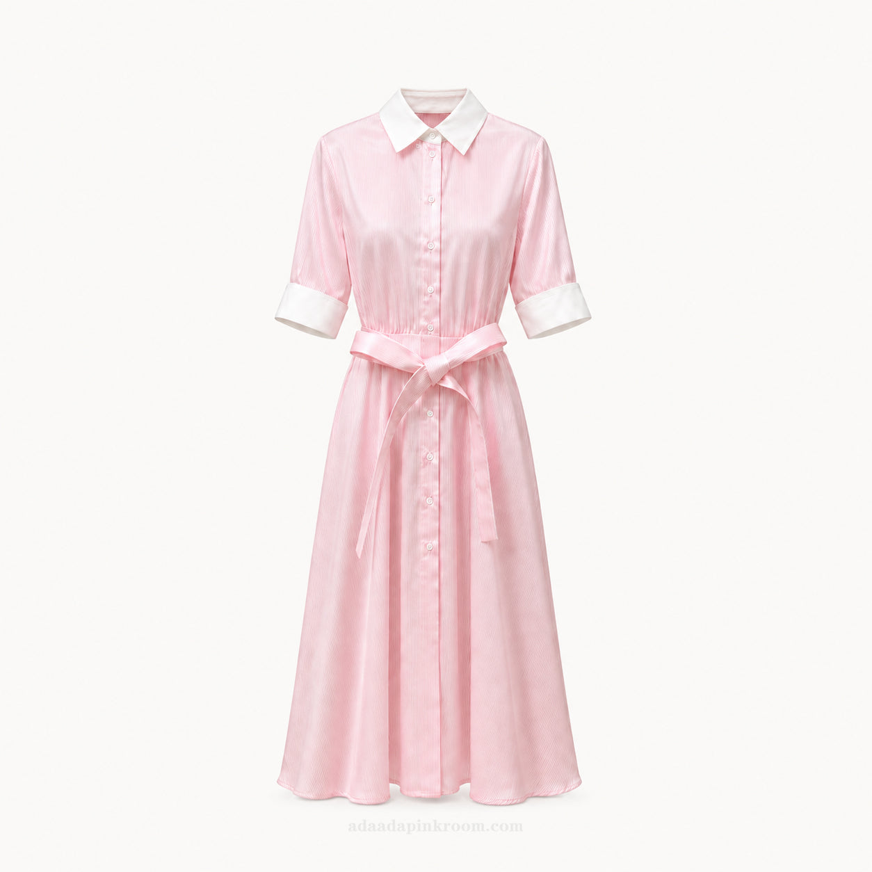Pink Stripe Belted Shirt Dress