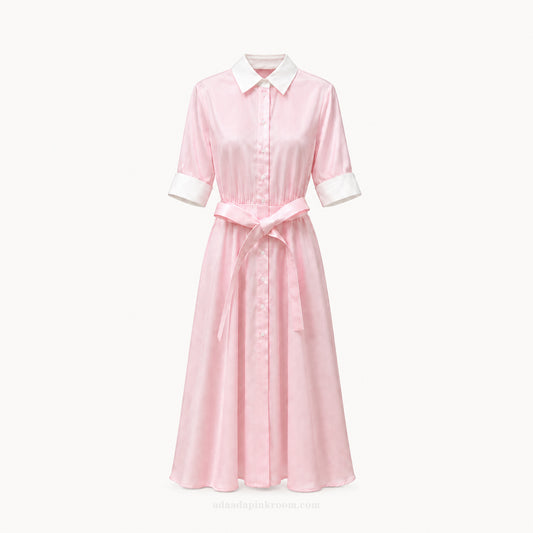 Pink Stripe Belted Shirt Dress