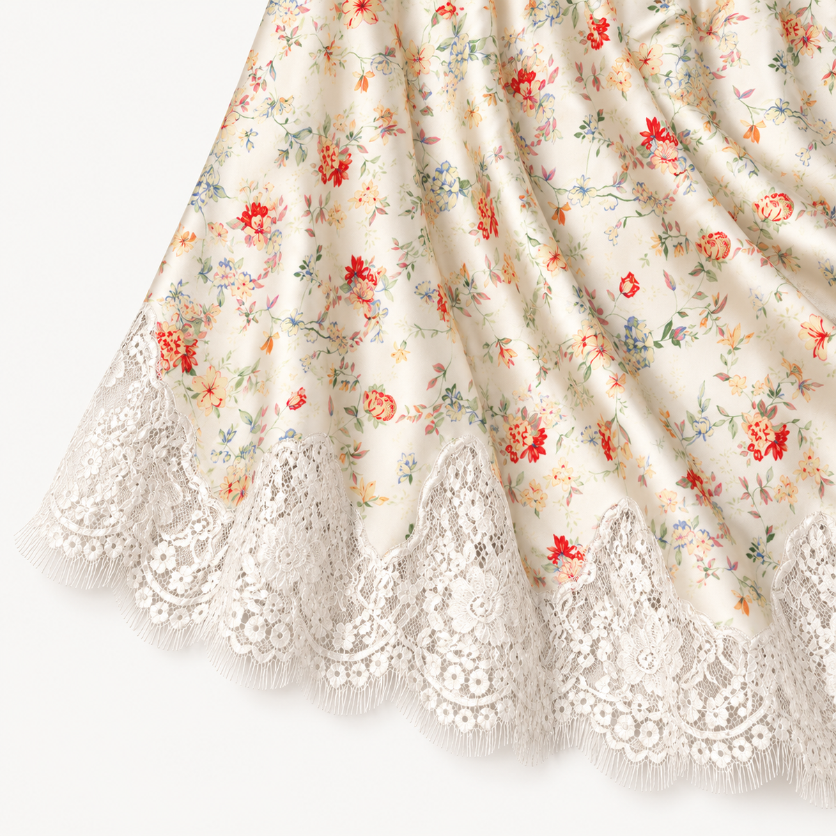 Primrose Floral Lace-Hem Midi Skirt