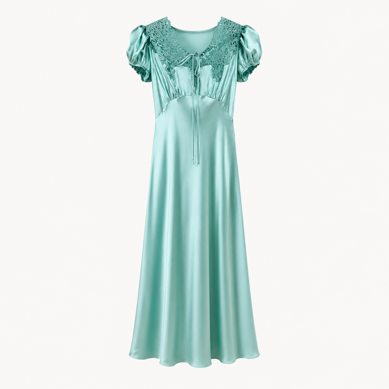 LACE COLLAR SATIN MIDI DRESS