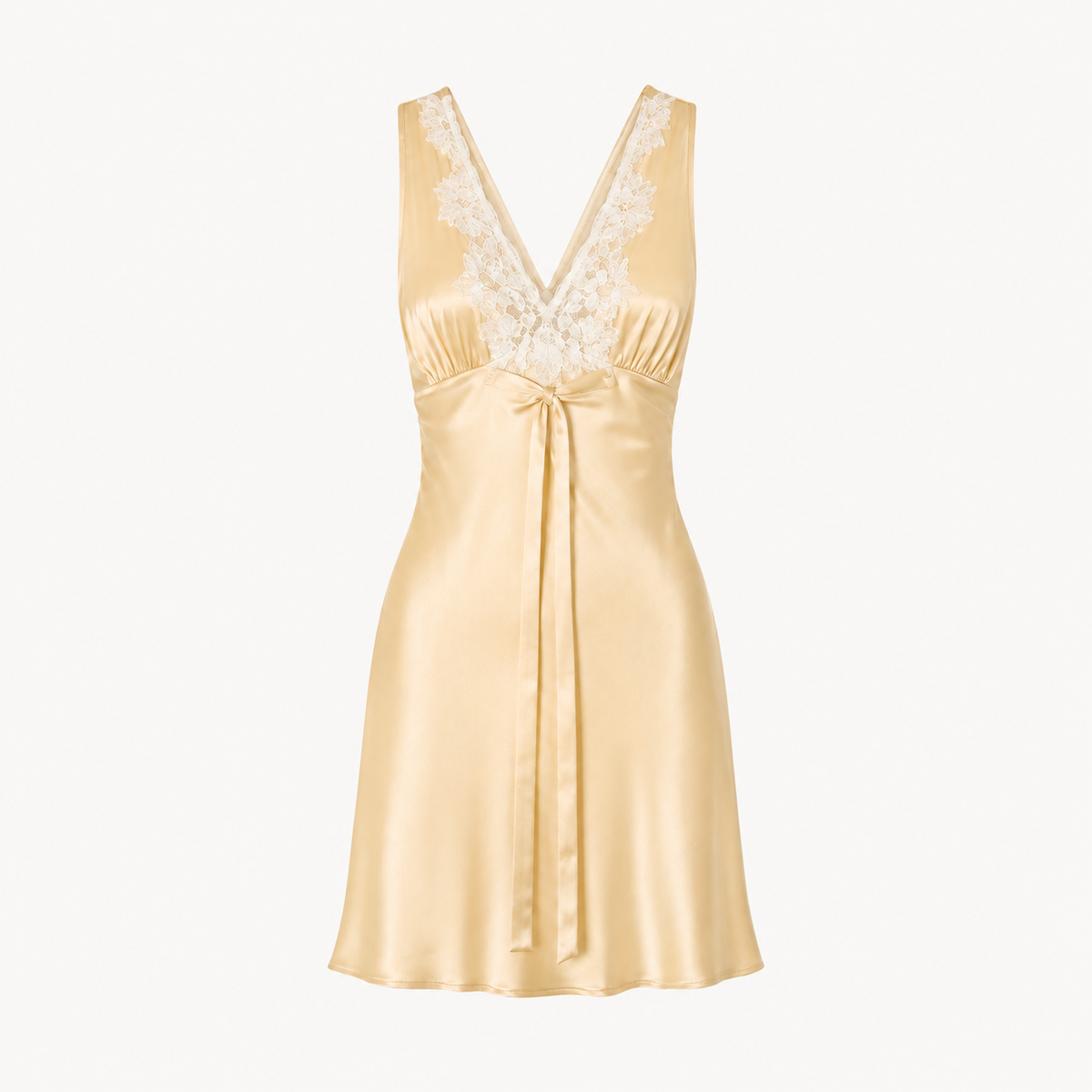 Camellia Lace Trim Nightdress - Butter Yellow