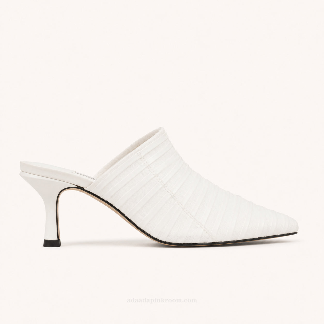 Ruched Pointed-Toe Mule Heels