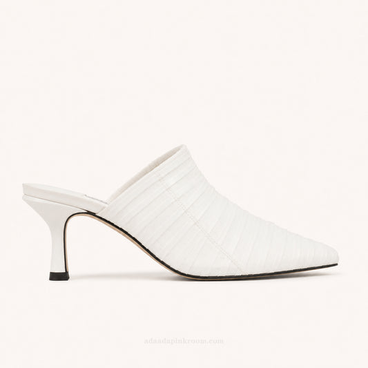Ruched Pointed-Toe Mule Heels