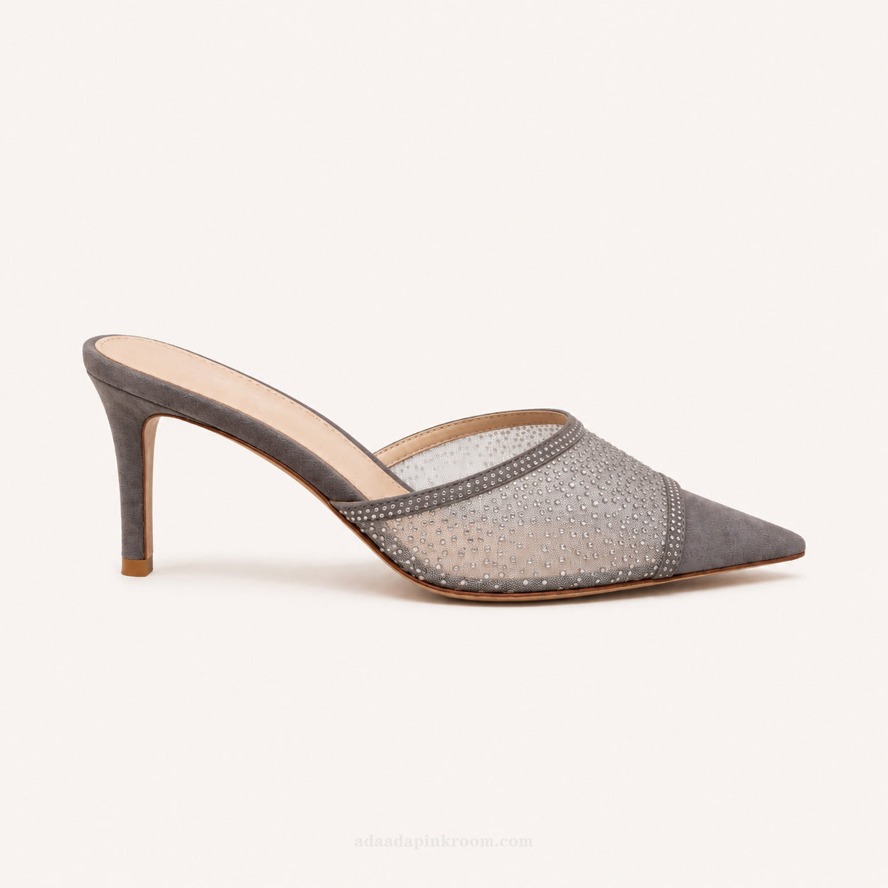Crystal Mesh Pointed Mule Heels