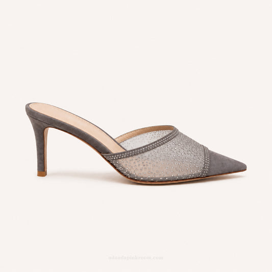 Crystal Mesh Pointed Mule Heels