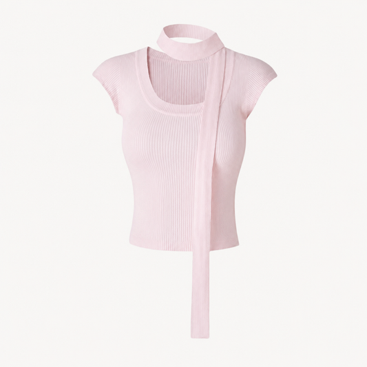 CUTOUT KNIT CAP-SLEEVE TOP