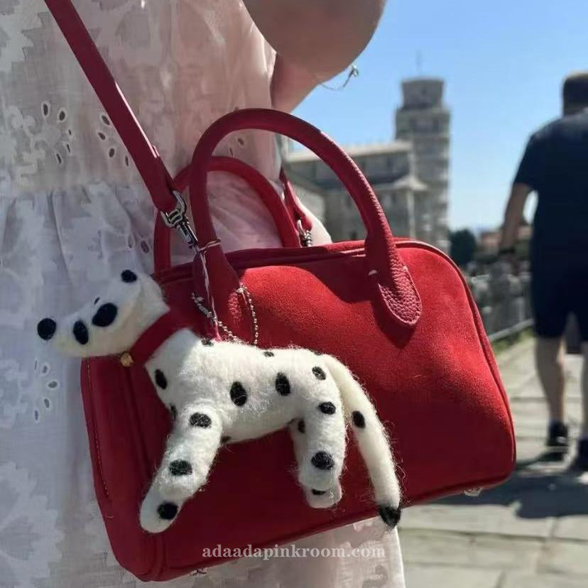 Red Suede Boston Bag