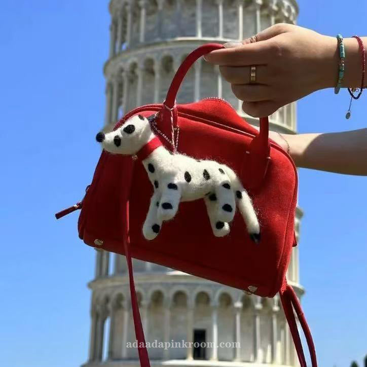Red Suede Boston Bag
