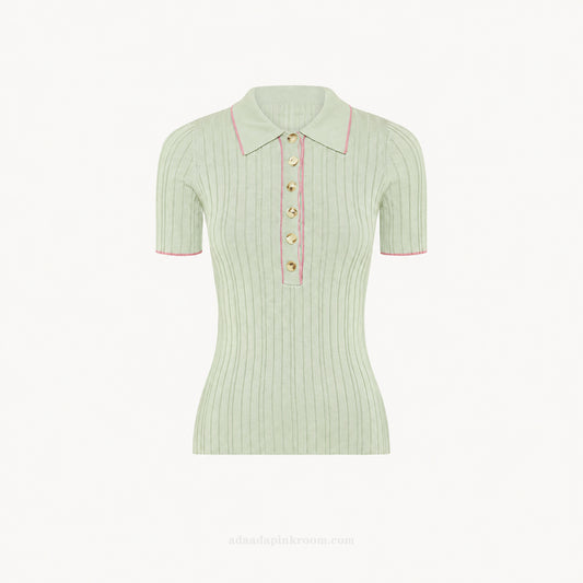 RIBBED KNIT POLO TOP