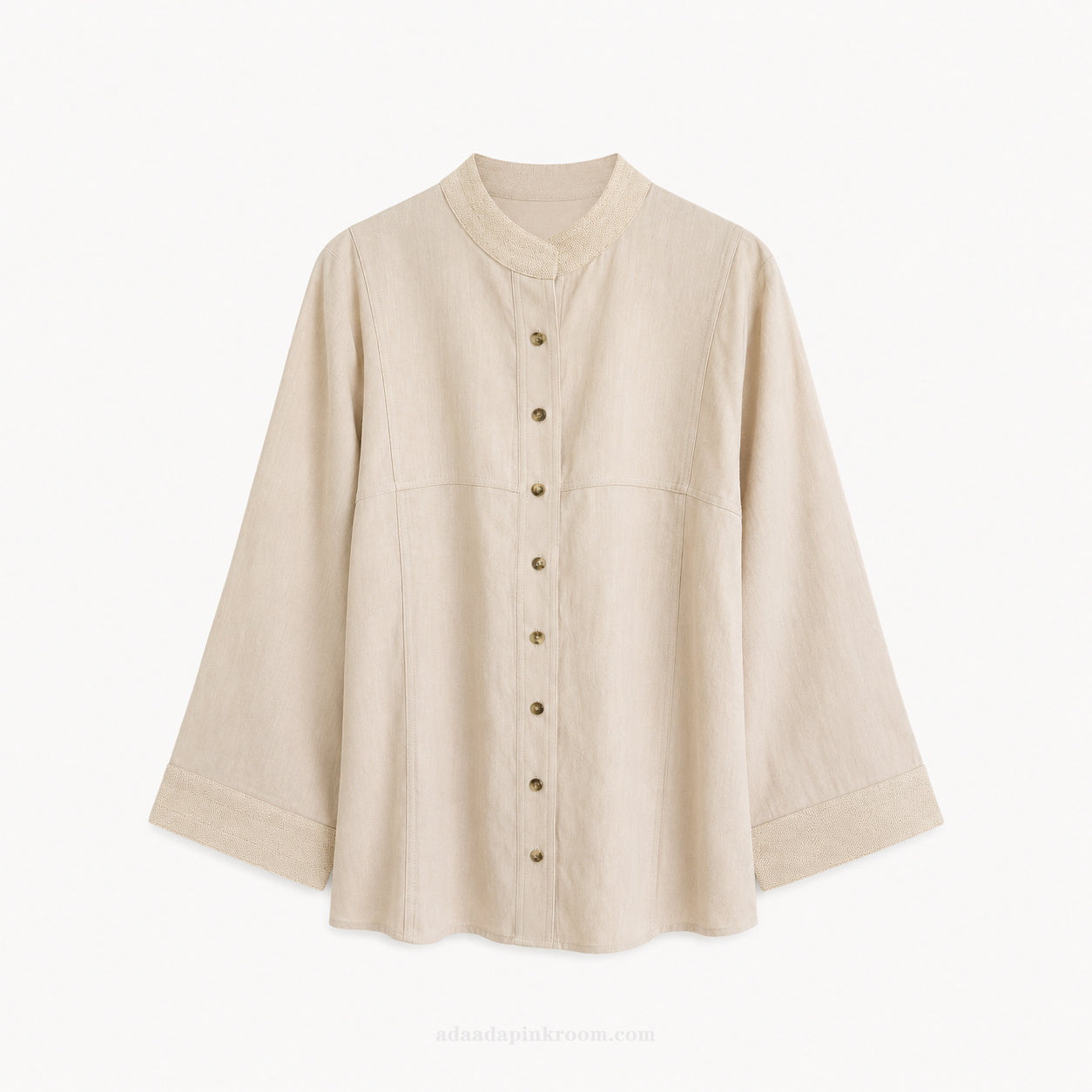 Textured Trim Button Blouse