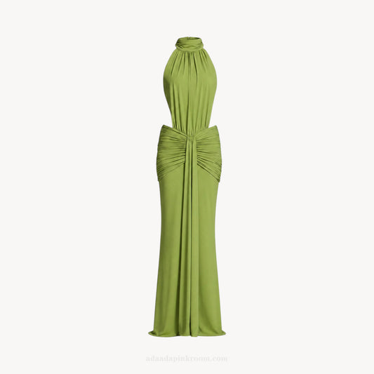 RUCHED HALTER MAXI DRESS