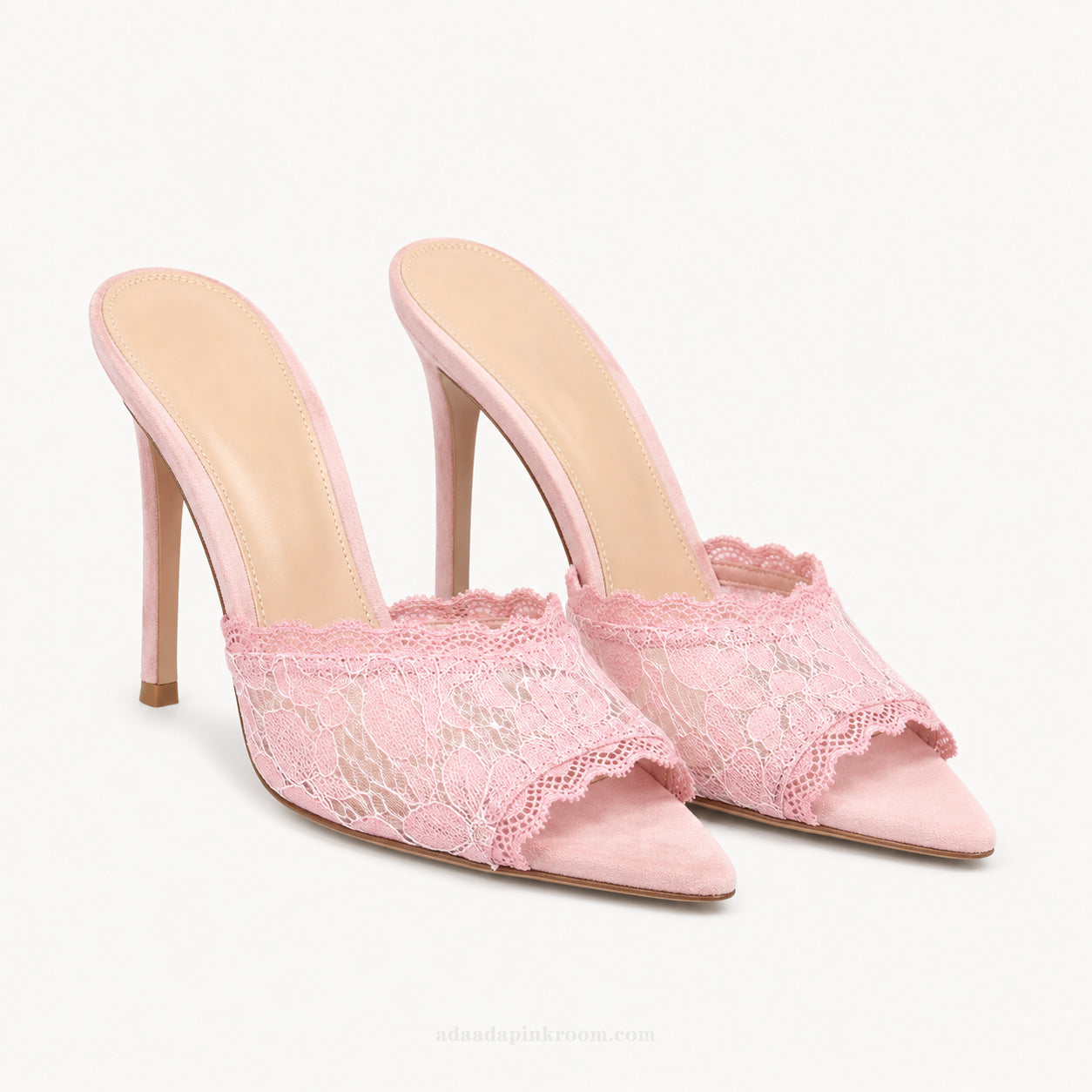 Lace Pointed Toe Mule Heels