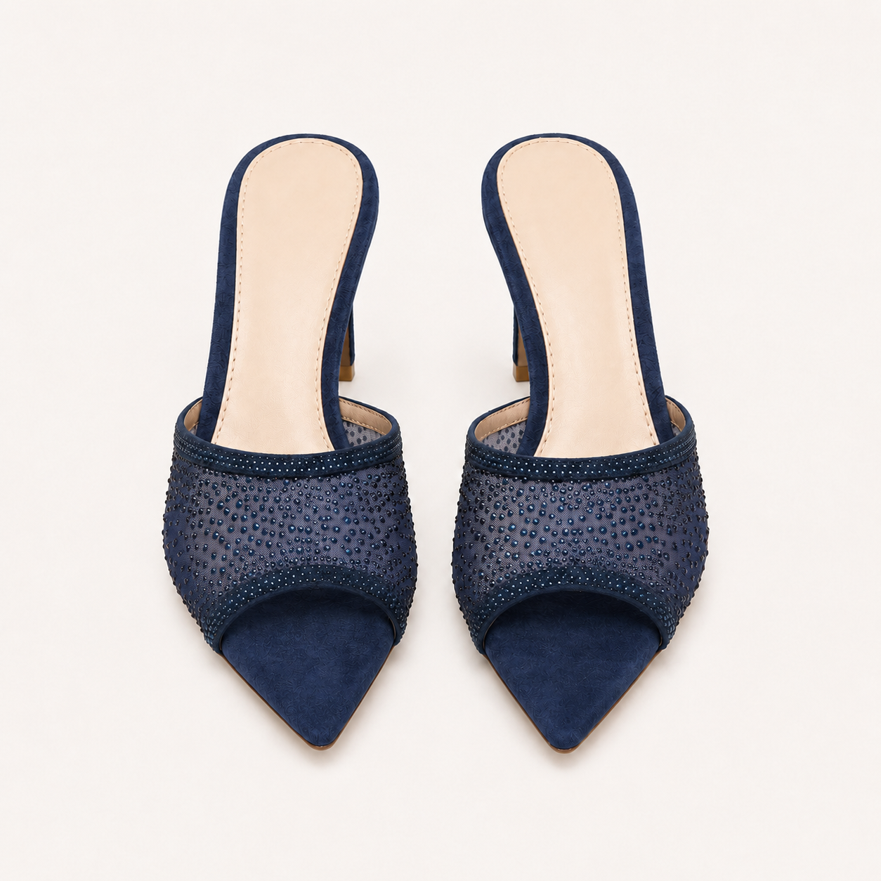 Crystal Mesh Pointed Mule Heels