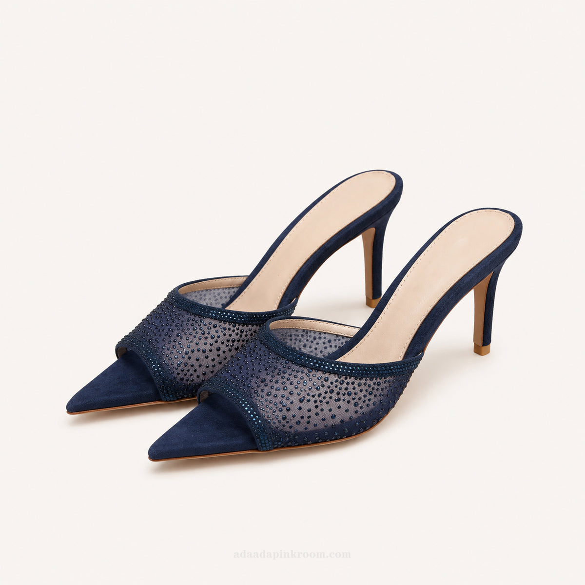 Crystal Mesh Pointed Mule Heels