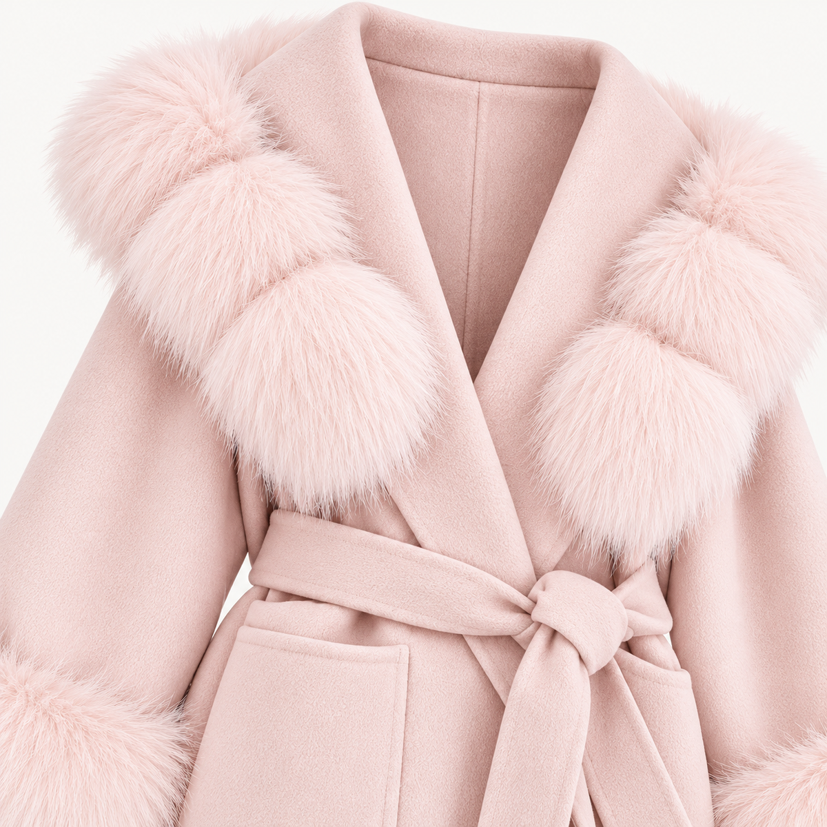 Wool Hooded Coat With Fox Fur Trim