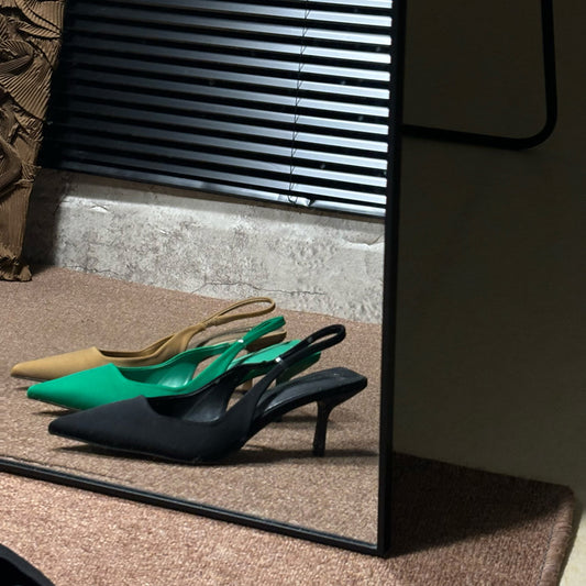 French style shallow stiletto pointed toe back strap cap toe high heels