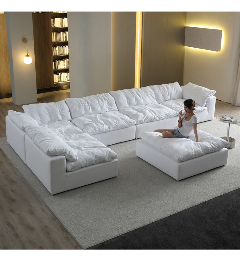 Cloud sofa cream style Italian living room down high-end villa linen cotton linen lazy fabric sofa